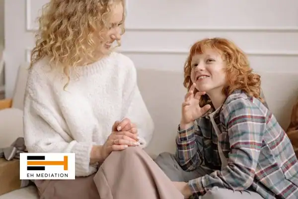 Happy mother and child after sorting child arrangements mediation Falmouth